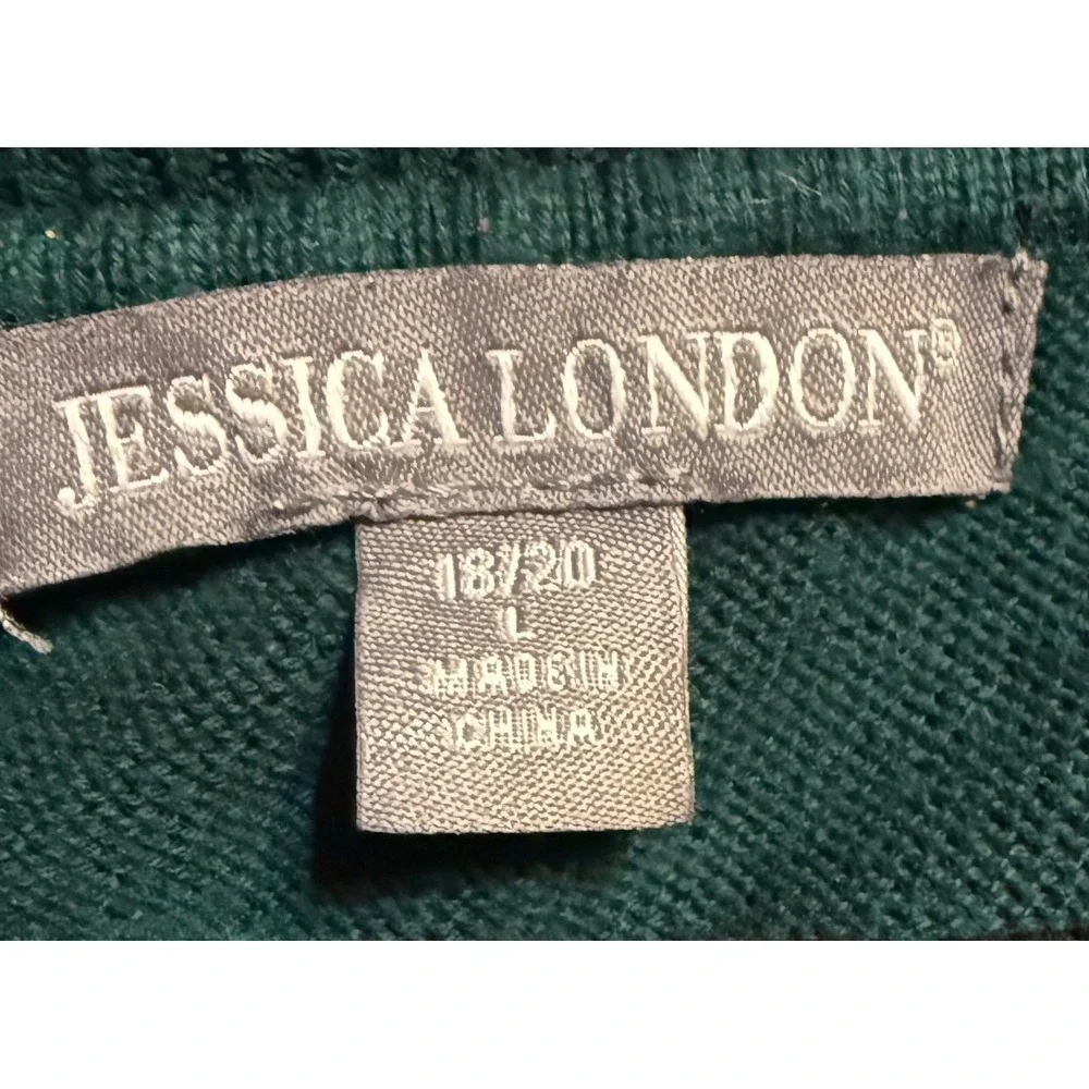 Jessica London Sweater‎ Women Large (18/20) Green Black Leopard Cotton Pullover